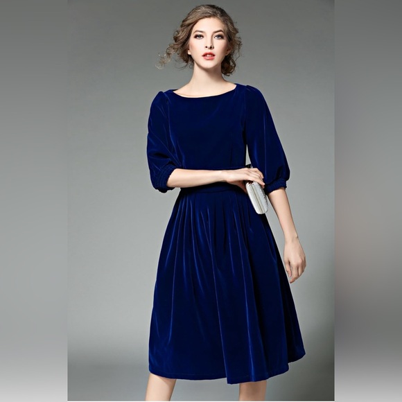 Fei in van Dresses & Skirts - Fei in van Casual Vintage Round Neck Velvet Tunic Swing A-Line Midi Party Dress